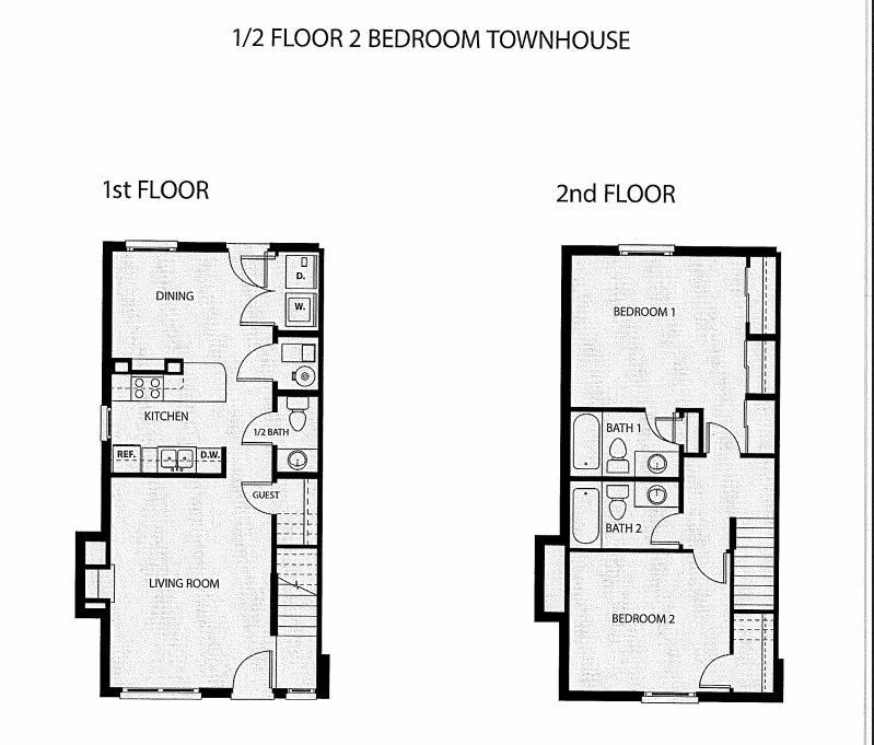 Two Bedroom, 2.5 Bath Townhouse Floor Plan 9